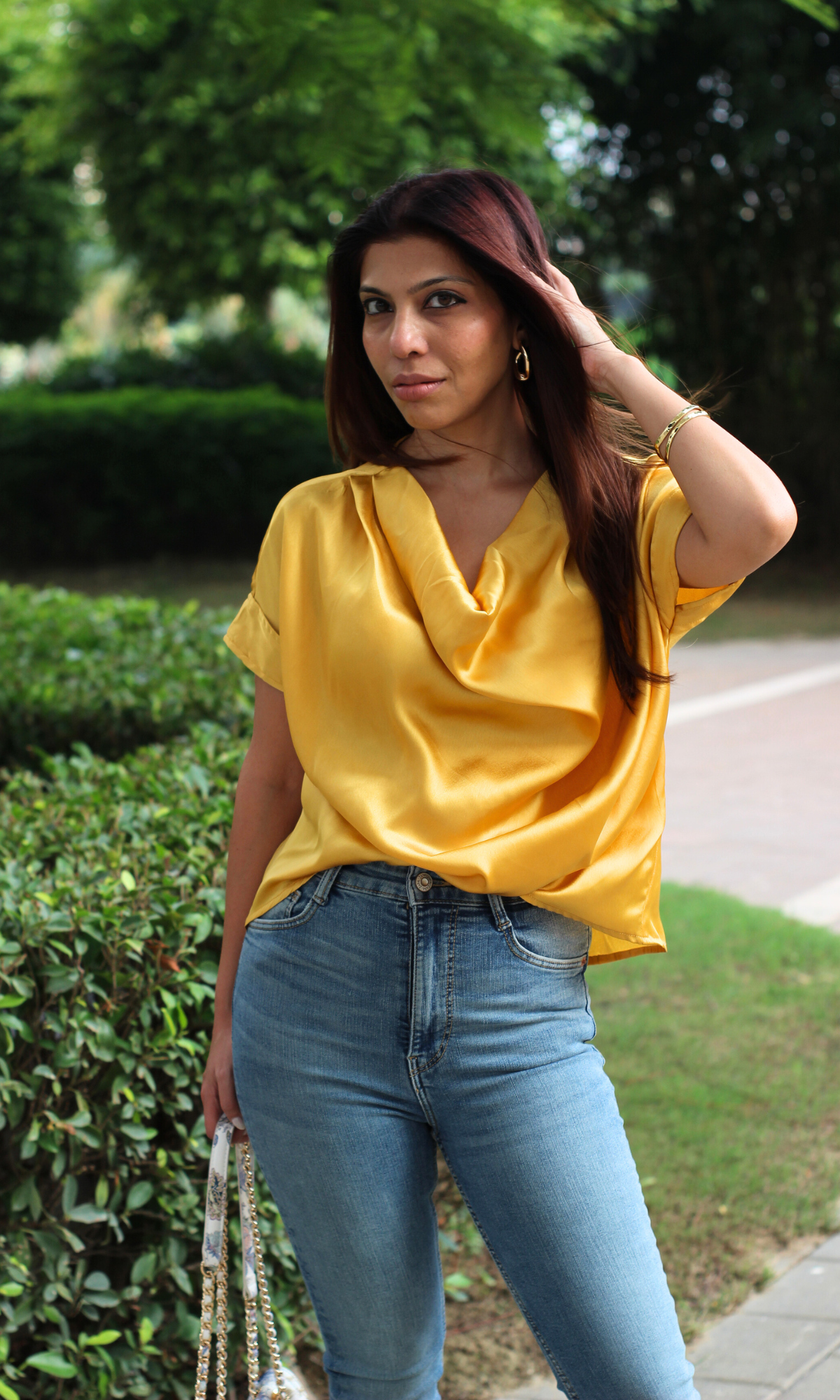 Deep Yellow Cowl Neck Top