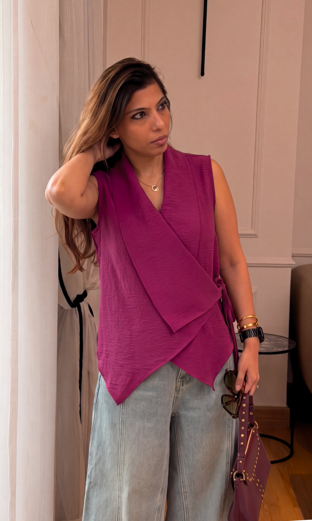 Magenta Haze Asymmetric Wrap Top