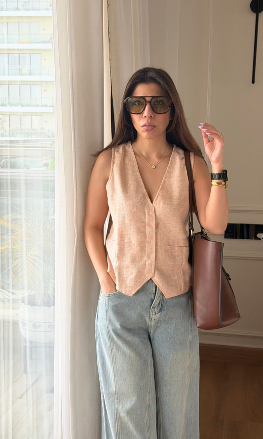 Light Orange Textured Waistcoat