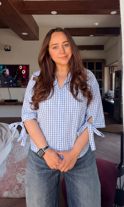 Blue Gingham Bow Detail Shirt