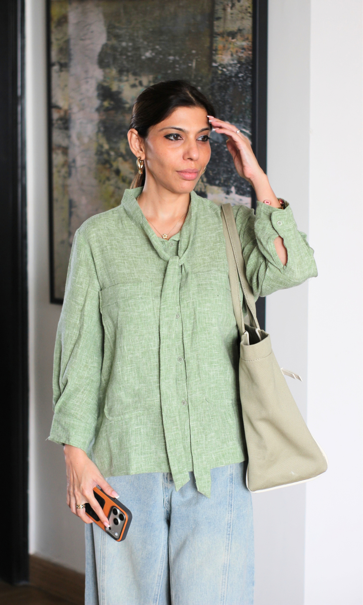 Sage Tie-Neck Shirt
