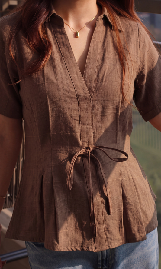Cocoa Structured Tie Detail Top