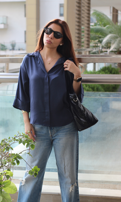 Indigo Sheen Loose Shirt