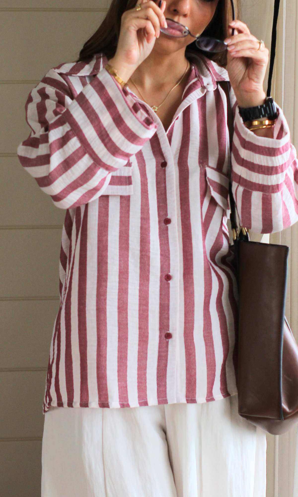 Burgundy Stripe Utility Shirt