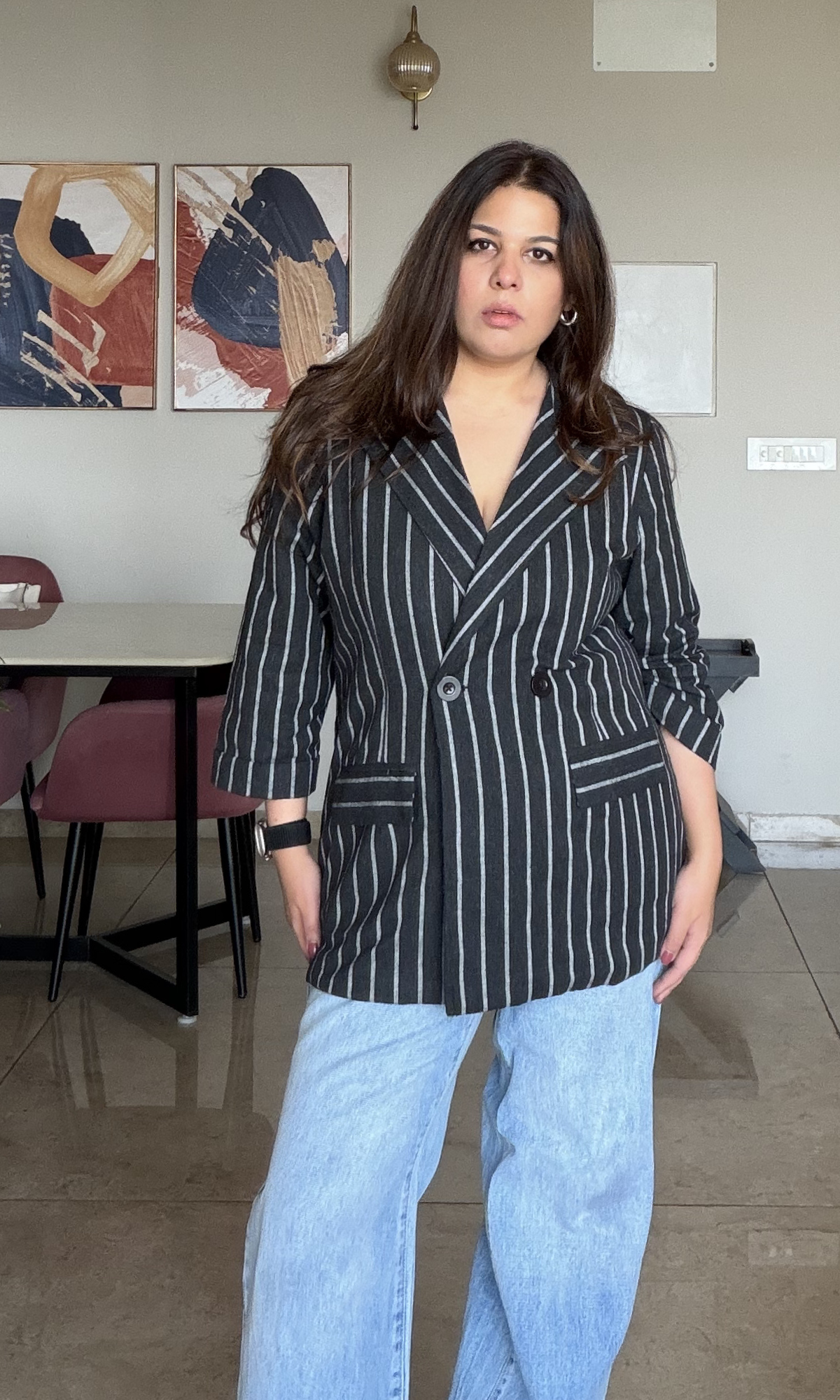 Black Striped Cotton Blazer