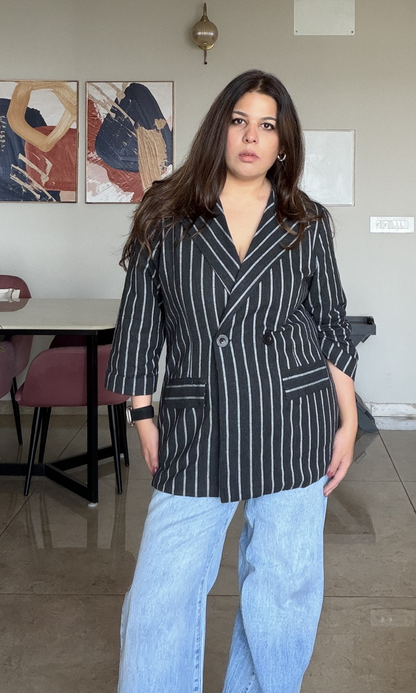 Black Striped Cotton Blazer