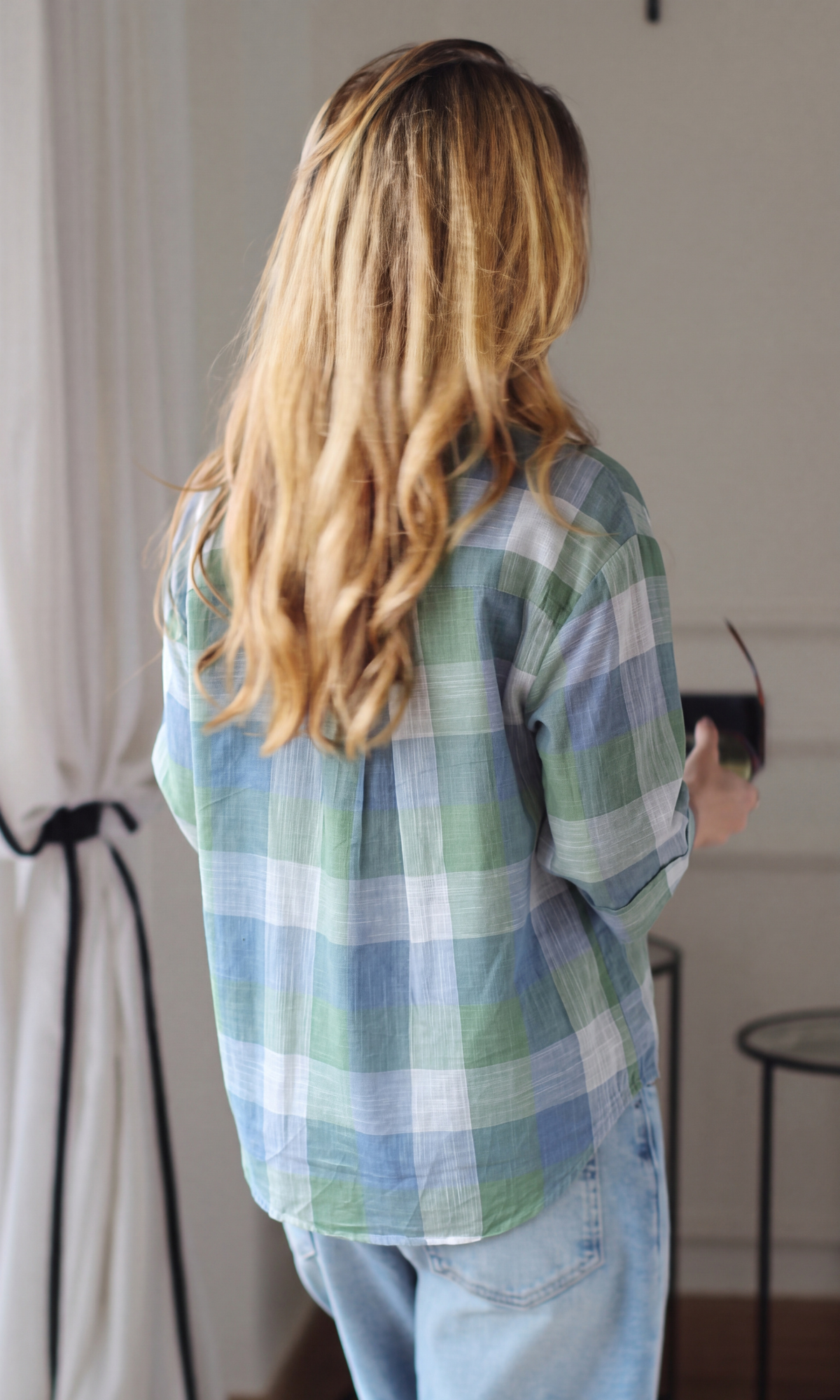 Green Blockcheck Loose Shirt