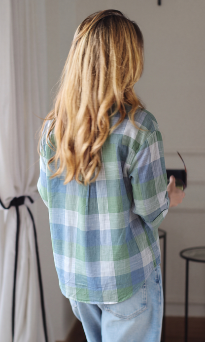 Green Blockcheck Loose Shirt