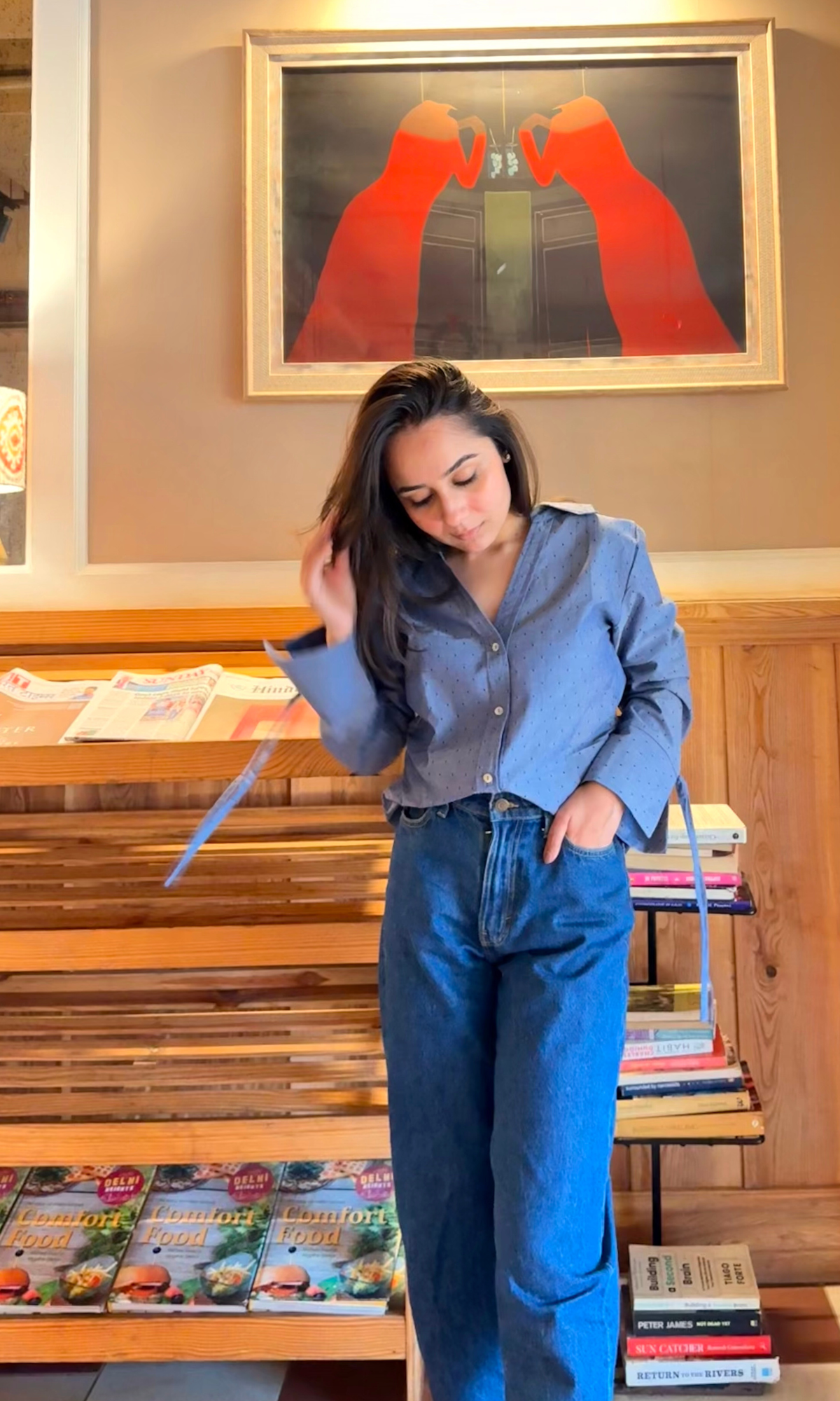 Blue Dobby String Detail Cotton Shirt