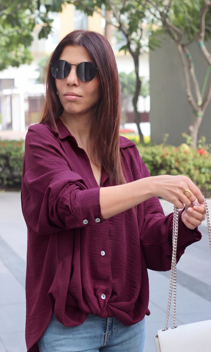 Wine Knot-Detail Flowing Shirt
