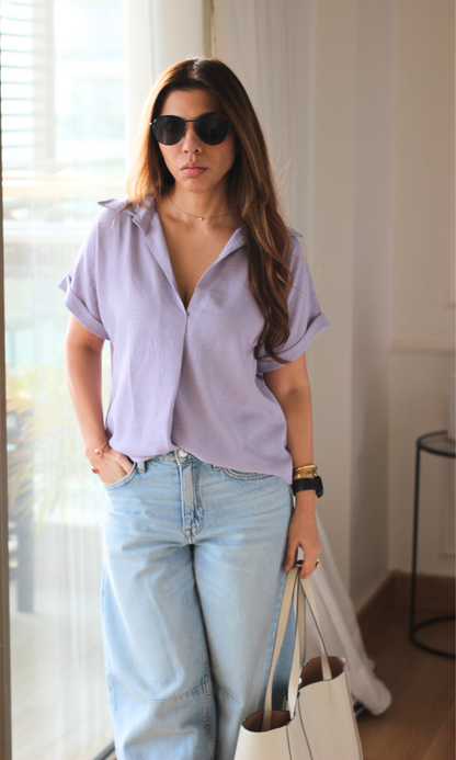 Pale Orchid Gathered V-Neck Top
