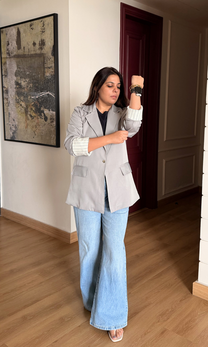 Light Grey Contrast Sleeve Blazer