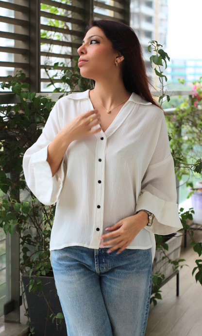 White Crinkled Cotton Shirt
