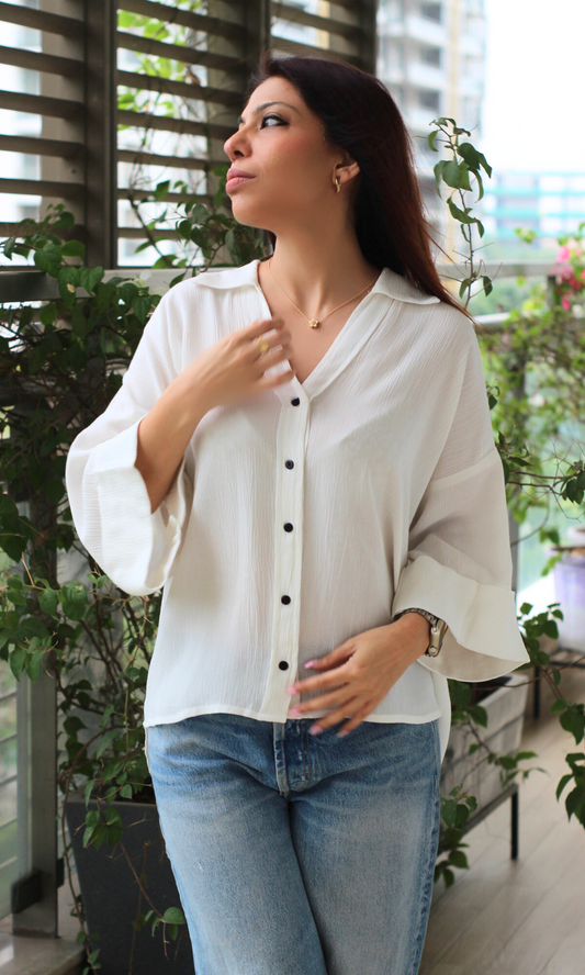 White Crinkled Cotton Shirt