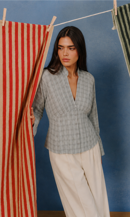 Stone Plaid Empire Blouse