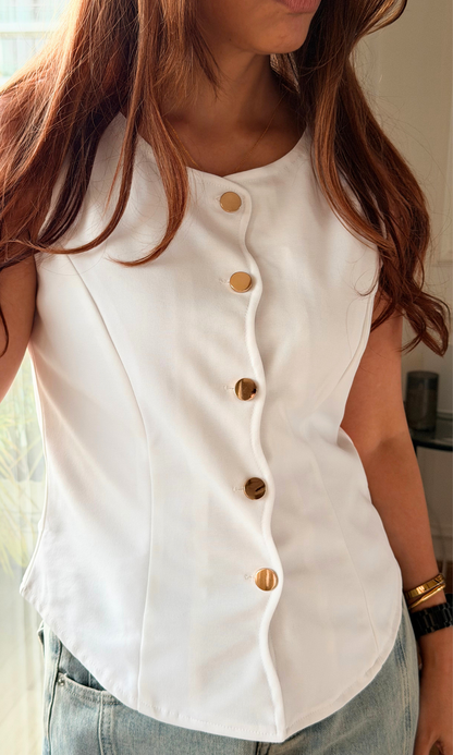 White Scalloped Button-Front Vest