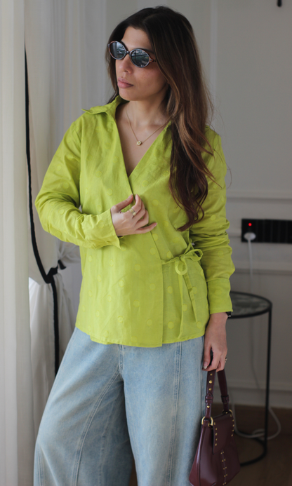 Lime Polka-Dot Kimono Top