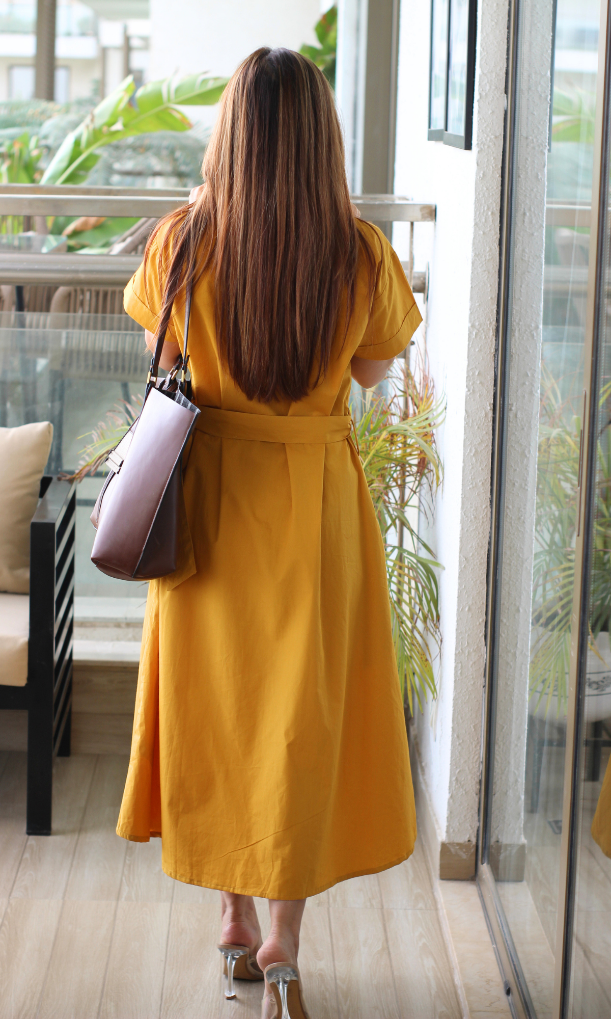 Mustard Poplin Belted Shirt Dress