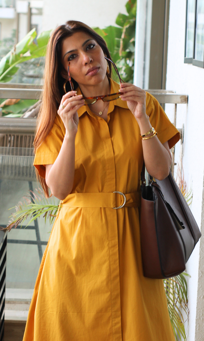 Mustard Poplin Belted Shirt Dress