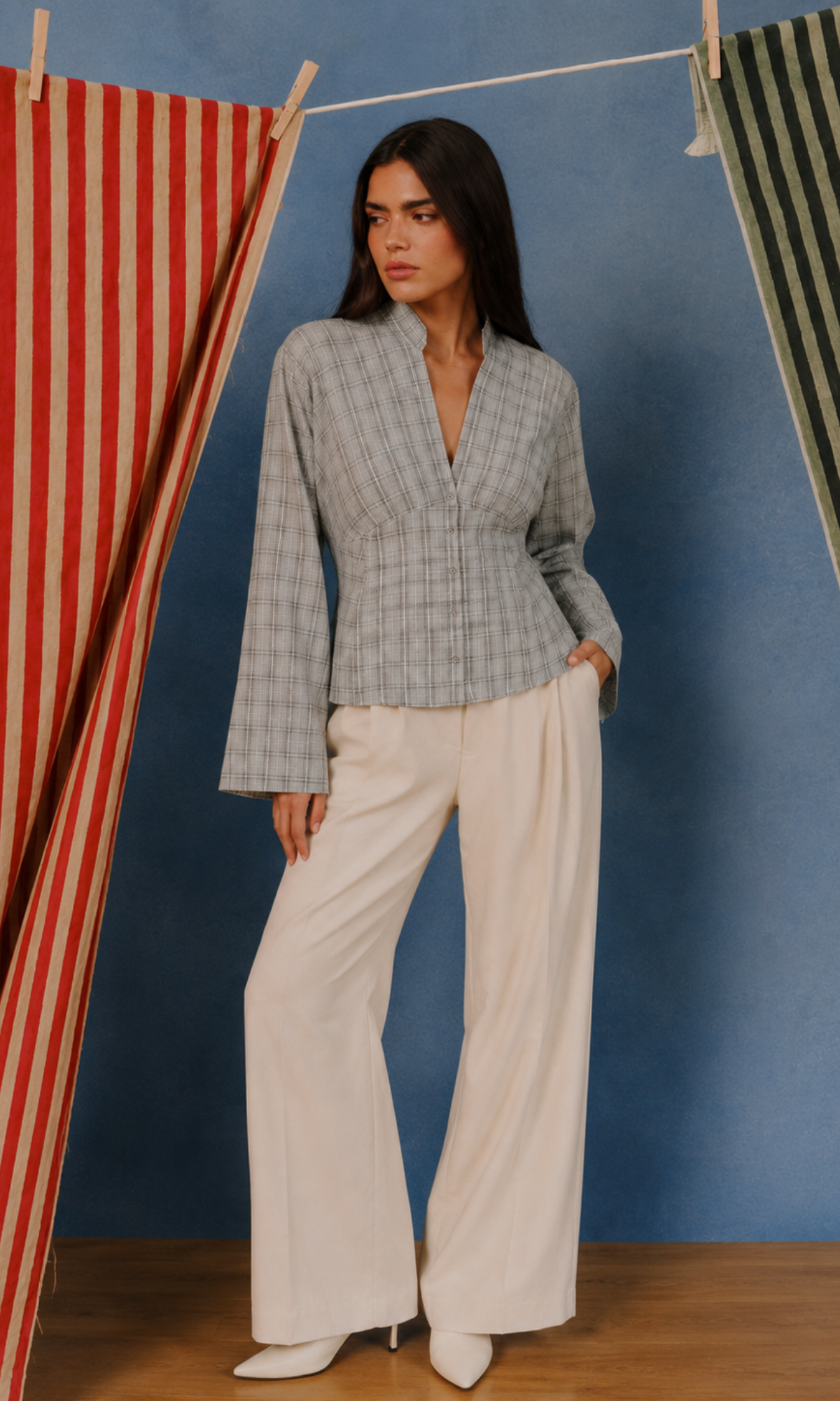 Stone Plaid Empire Blouse