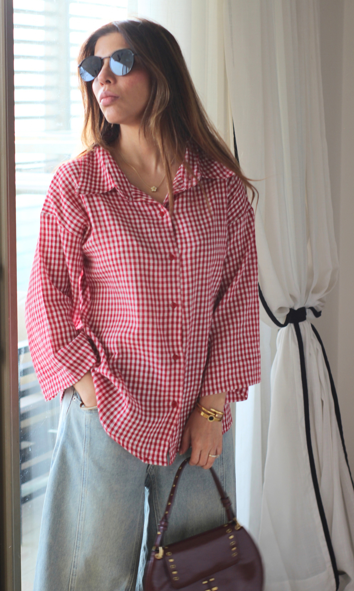 Cherry Red Gingham Boxy Shirt