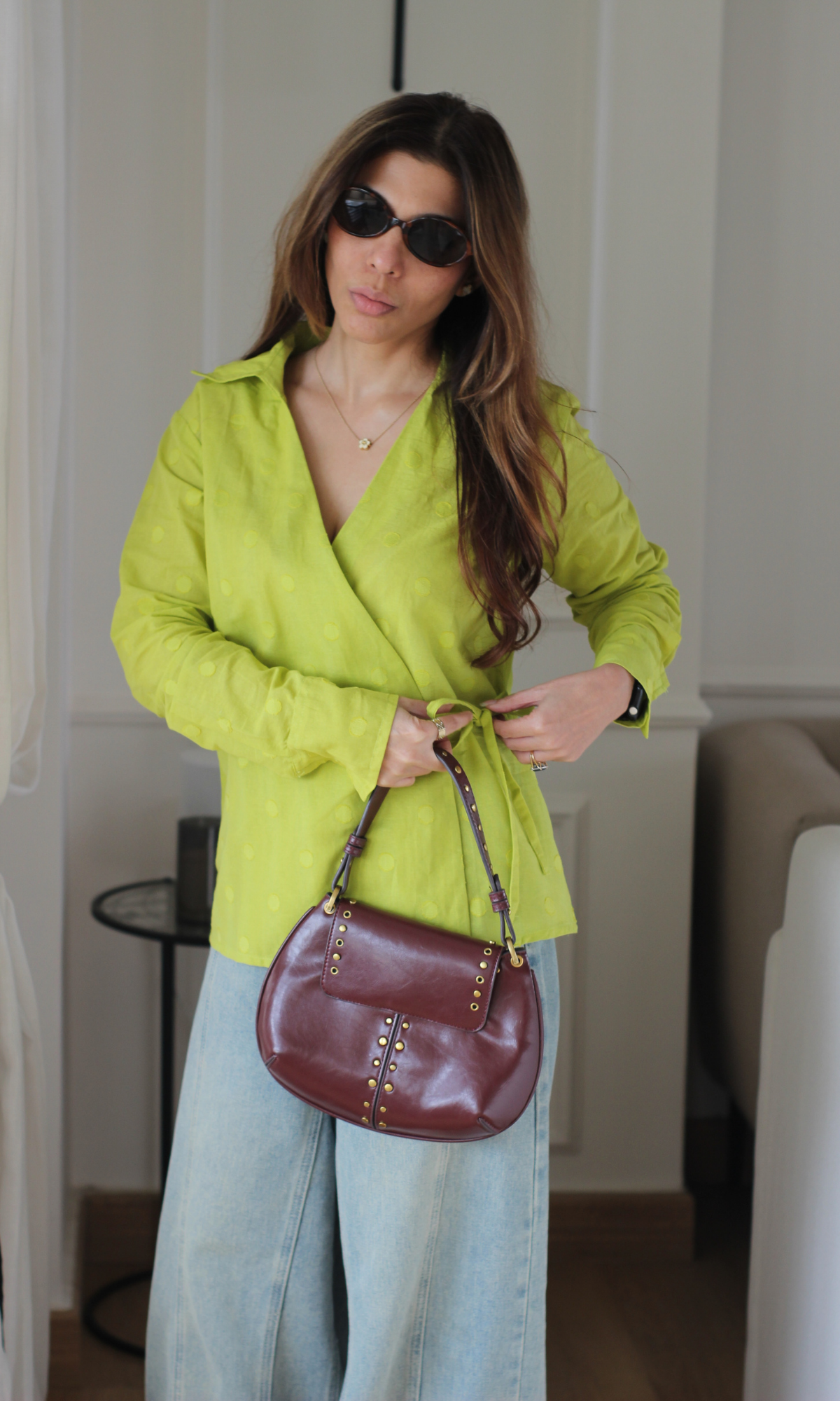 Lime Polka-Dot Kimono Top