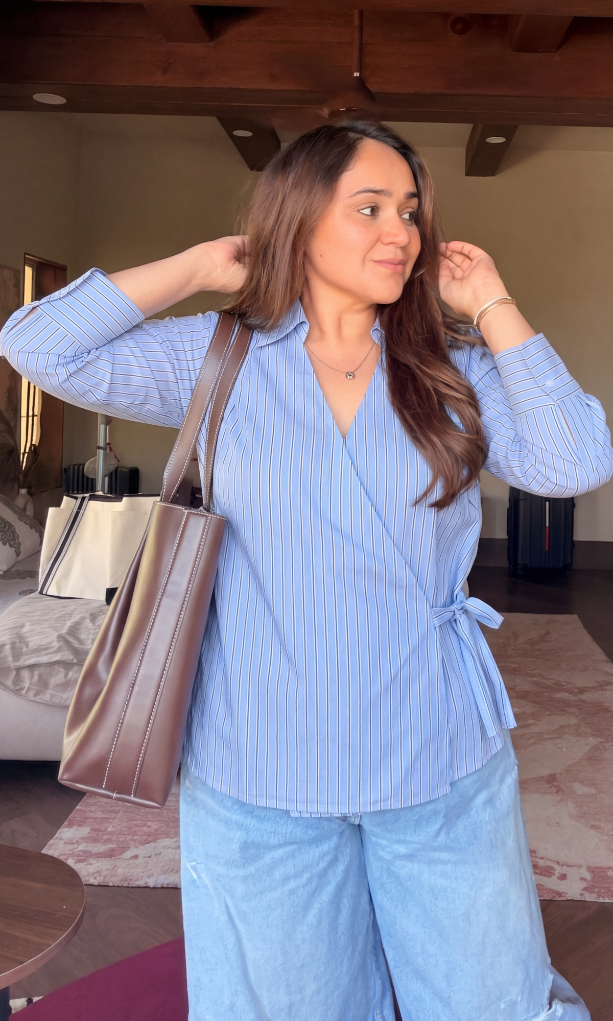 Blue Pinstripe Kimono Shirt