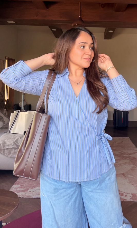 Blue Pinstripe Kimono Shirt