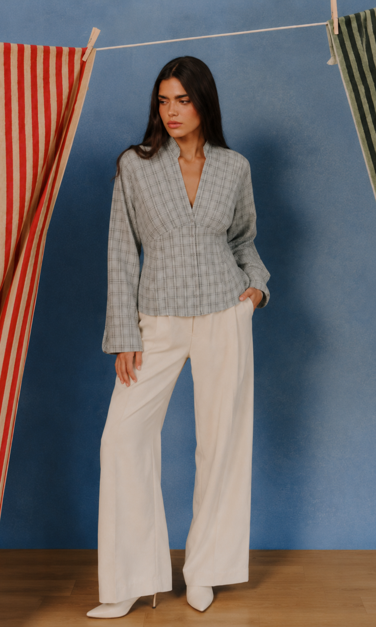 Stone Plaid Empire Blouse