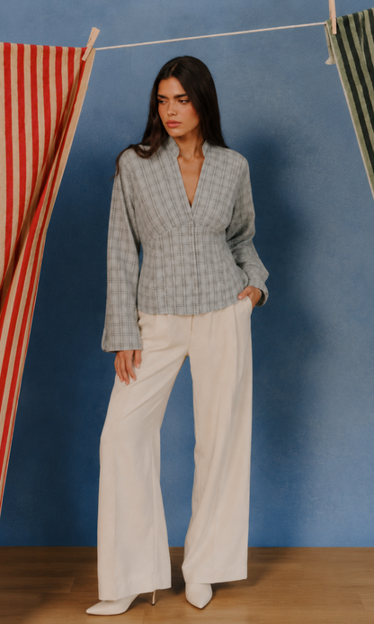 Stone Plaid Empire Blouse