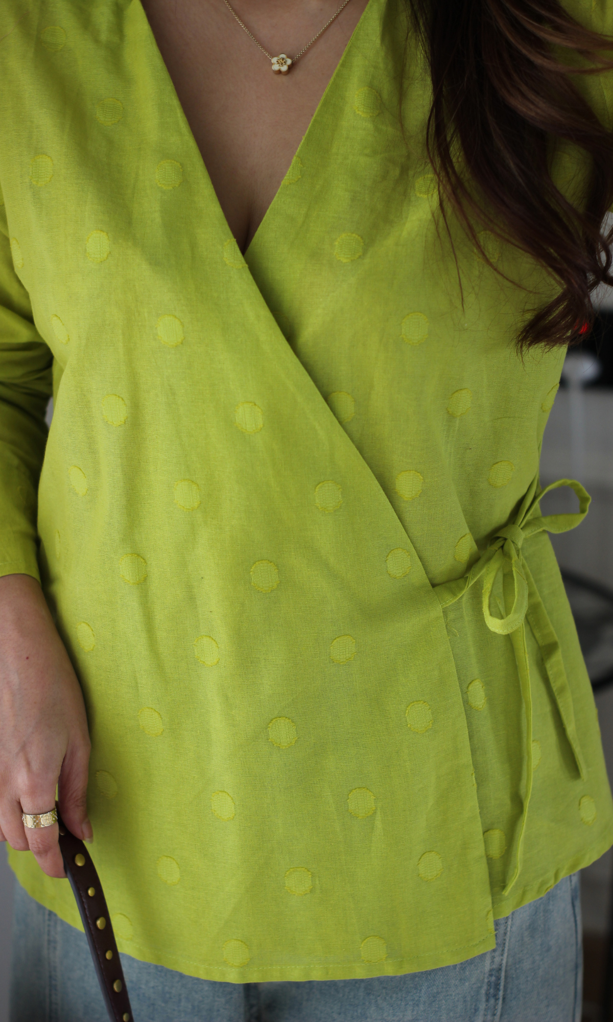 Lime Polka-Dot Kimono Top