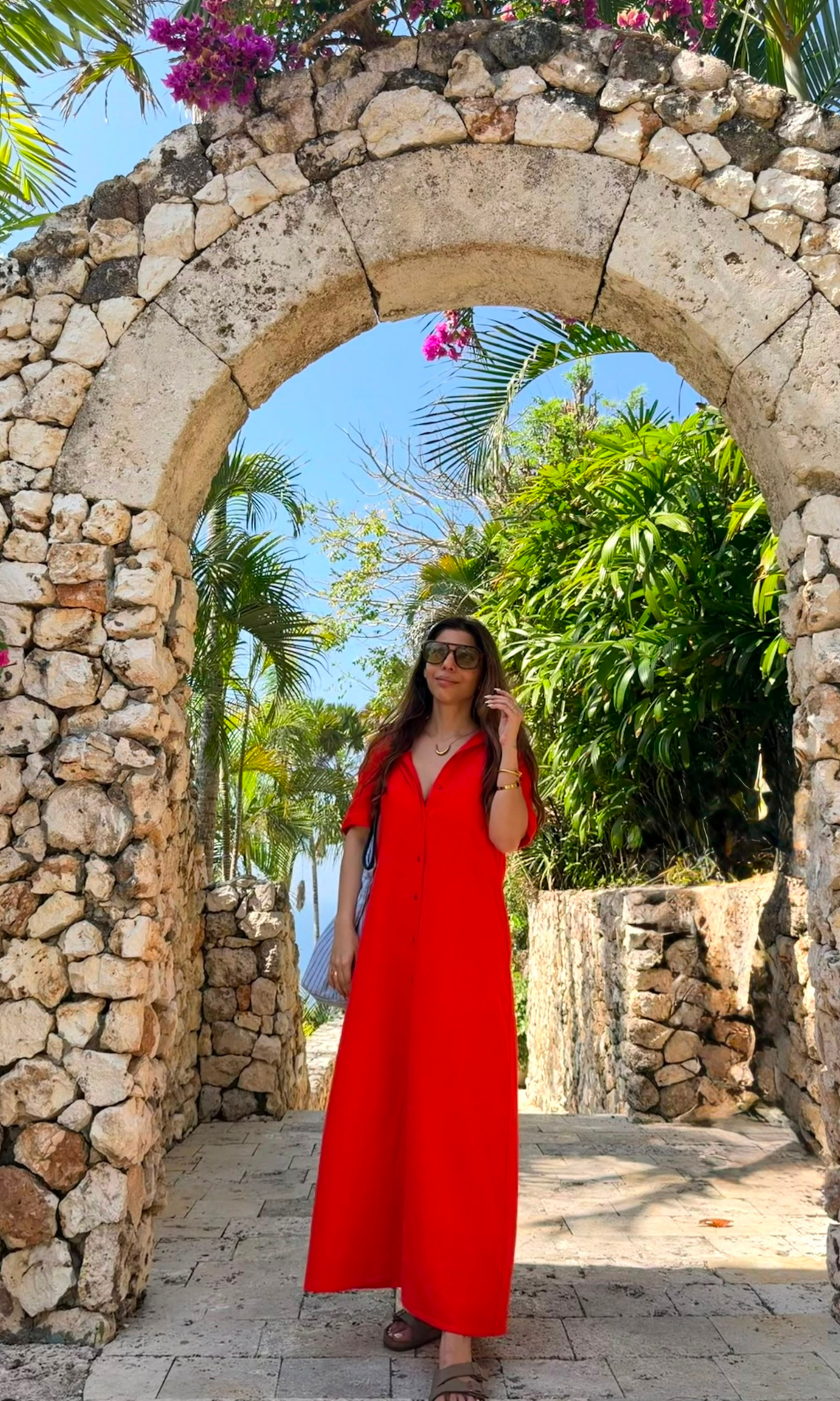 Tomato Red A-Line Maxi Shirt Dress