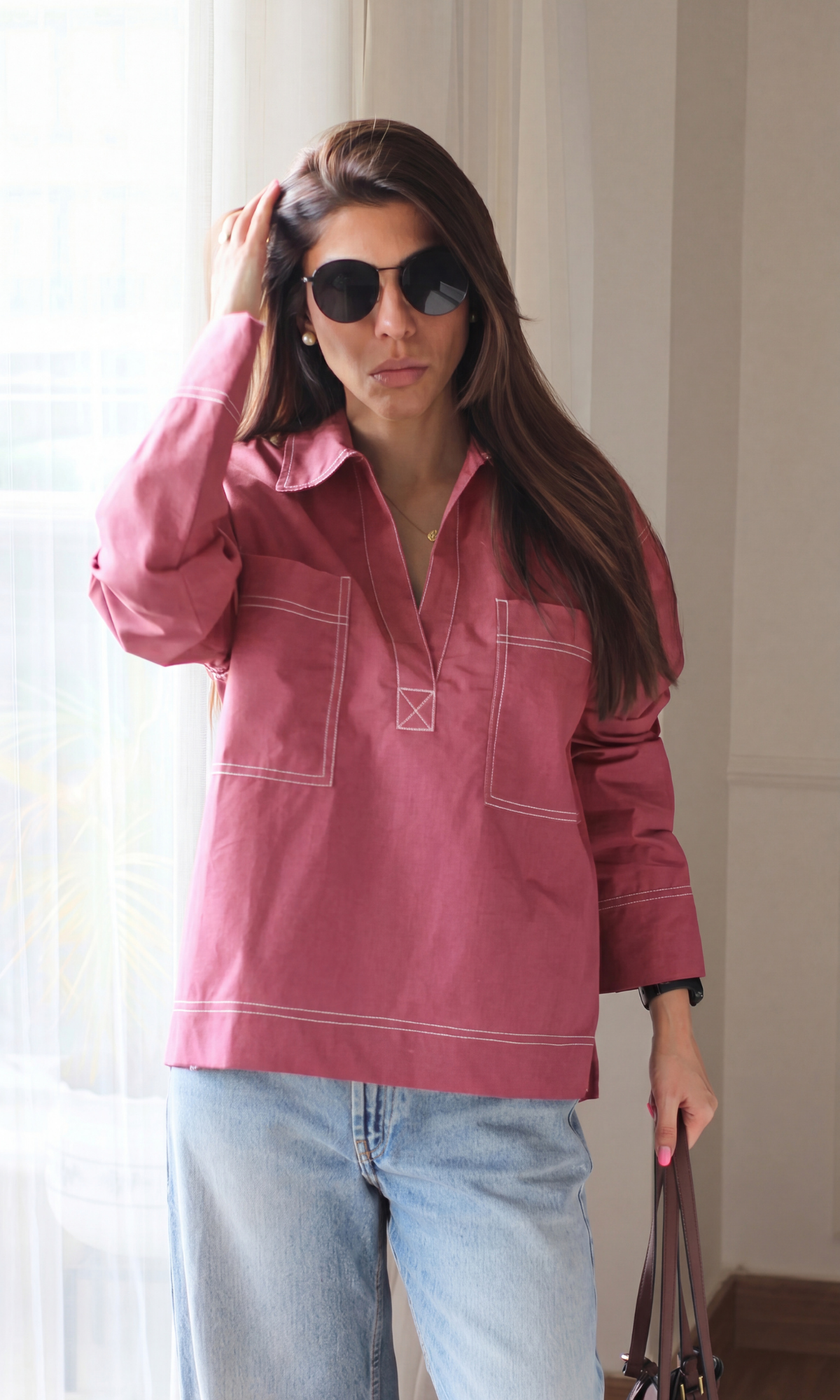 Vintage Rose Topstitch Utility Top