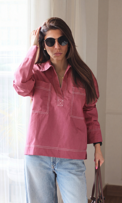 Vintage Rose Topstitch Utility Top