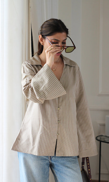 Olive Stripe Flared Sleeve Shirt