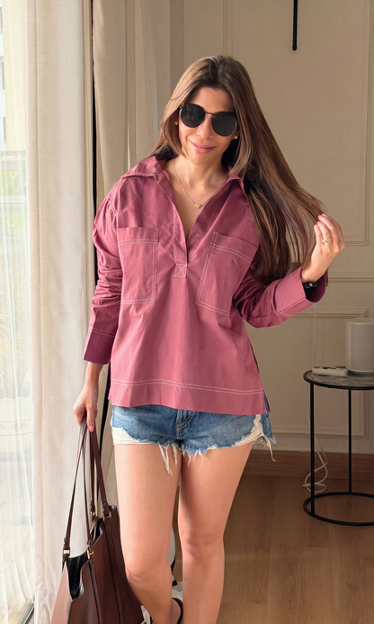 Vintage Rose Topstitch Utility Top