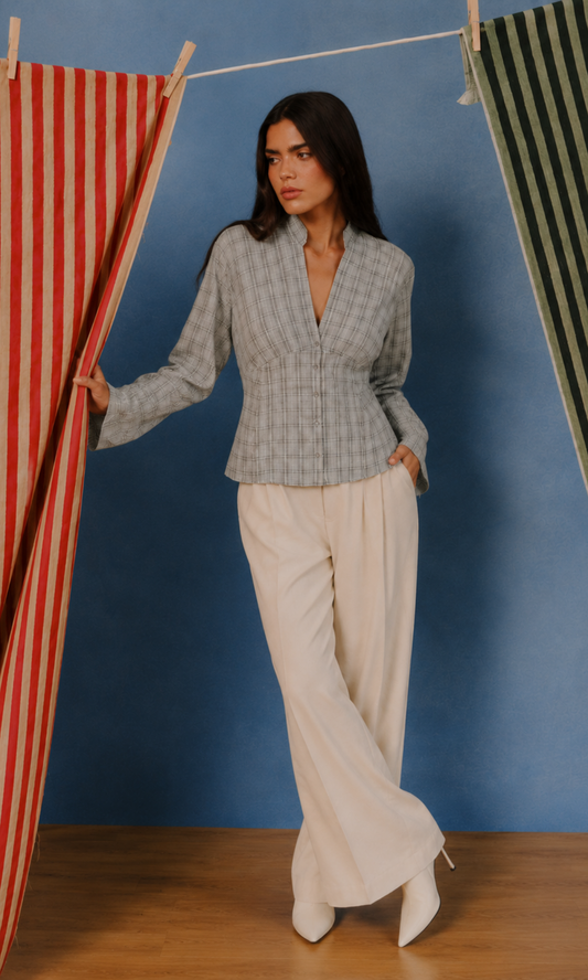 Stone Plaid Empire Blouse