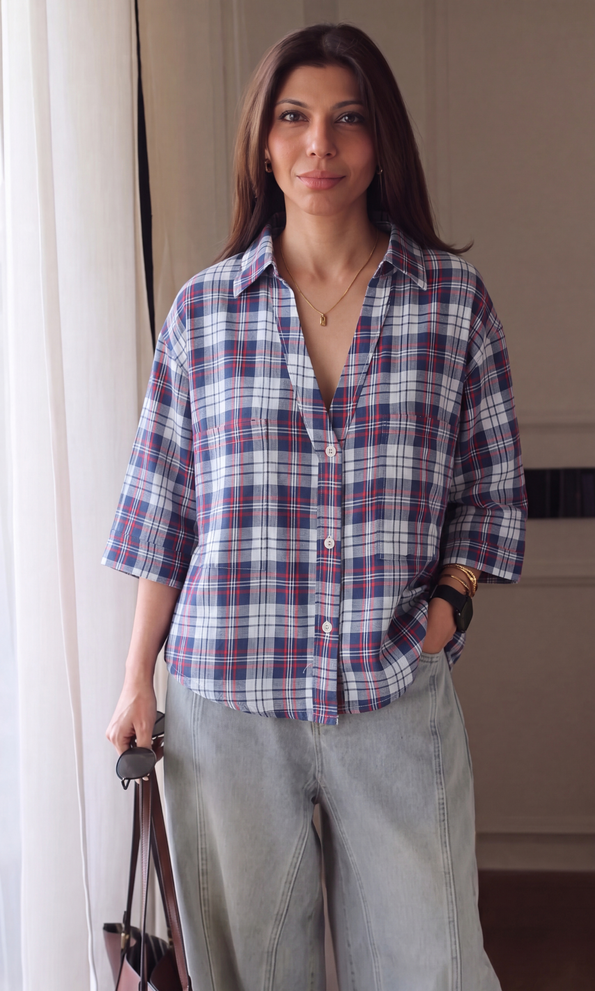 Navy Check Patch-Pocket Shirt