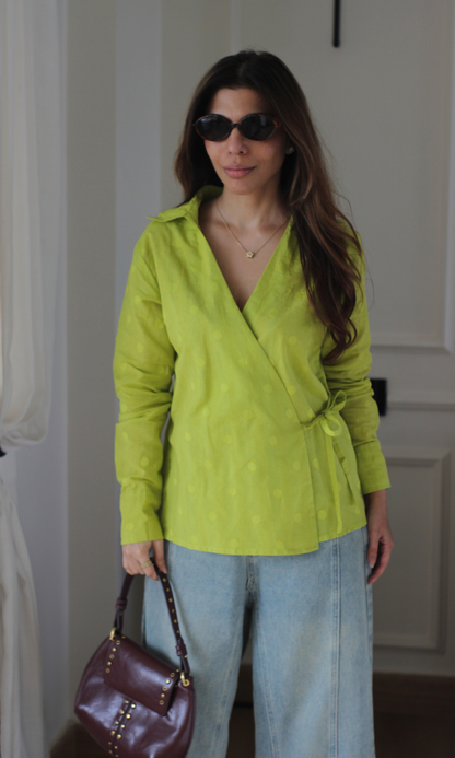 Lime Polka-Dot Kimono Top