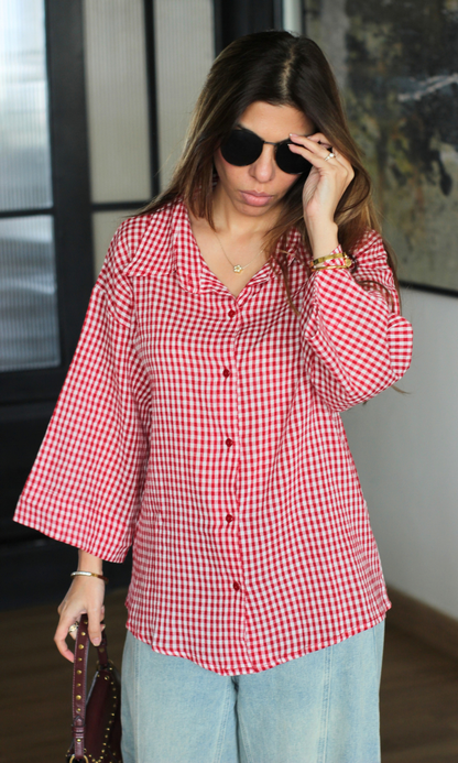 Cherry Red Gingham Boxy Shirt