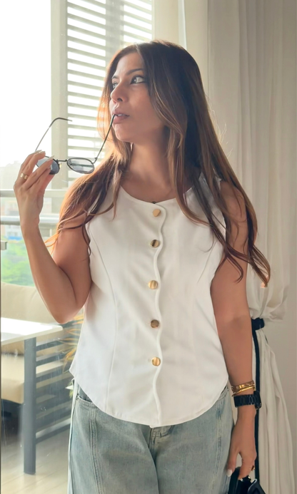 White Scalloped Button-Front Vest