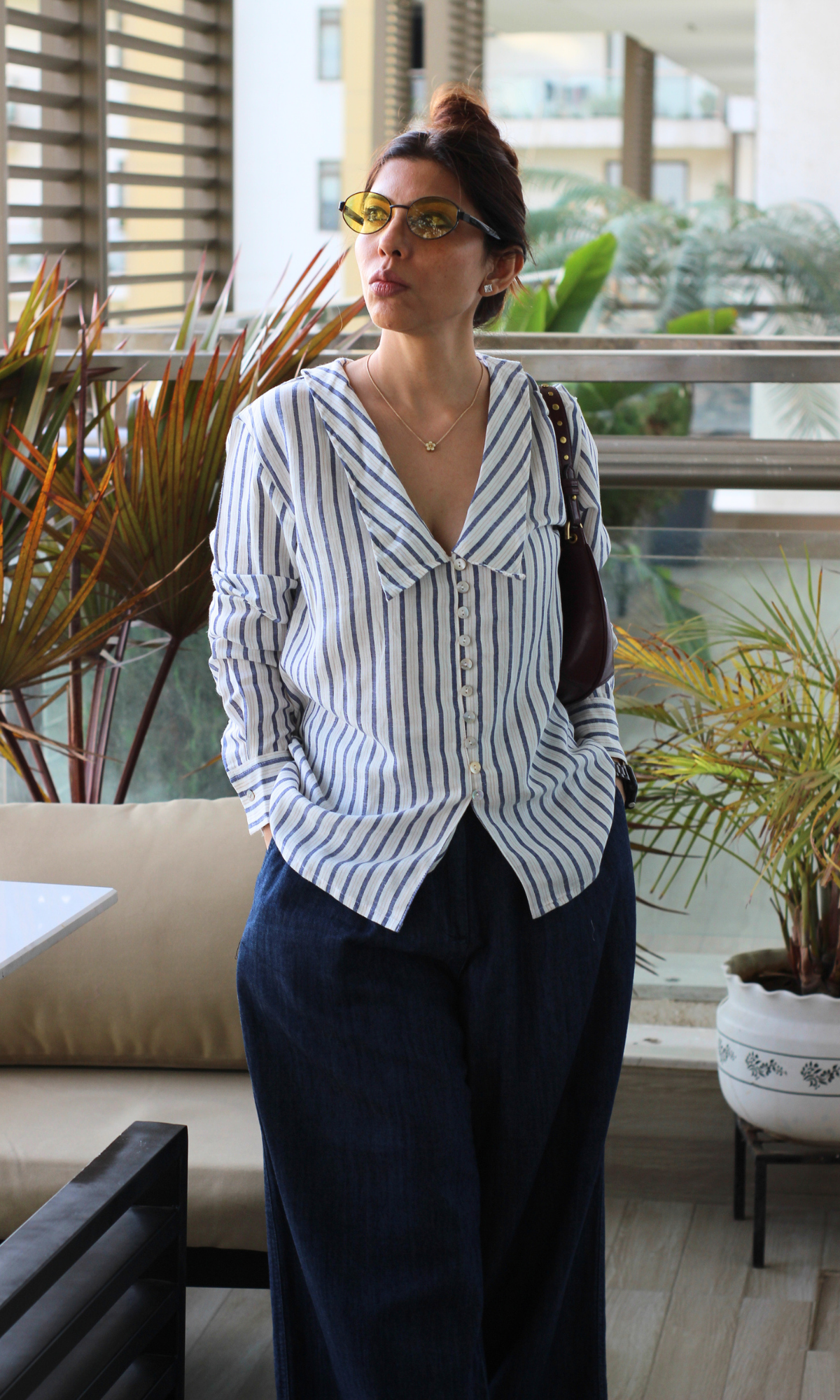 Linear Peter Pan Collared Shirt
