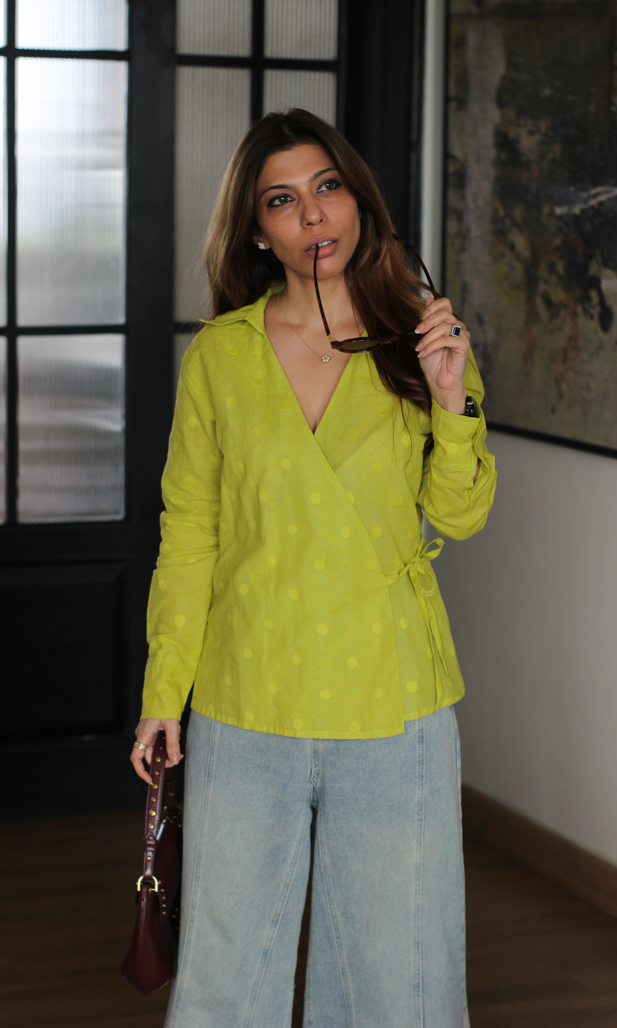 Lime Polka-Dot Kimono Top