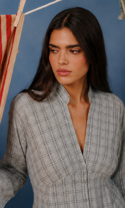 Stone Plaid Empire Blouse