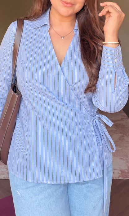 Blue Pinstripe Kimono Shirt