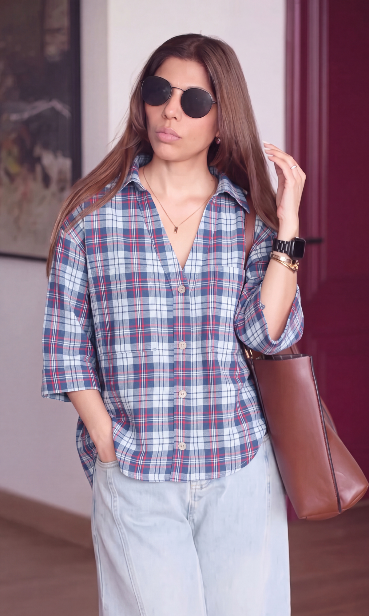 Navy Check Patch-Pocket Shirt