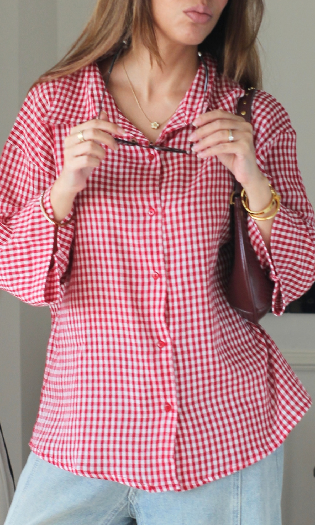 Cherry Red Gingham Boxy Shirt