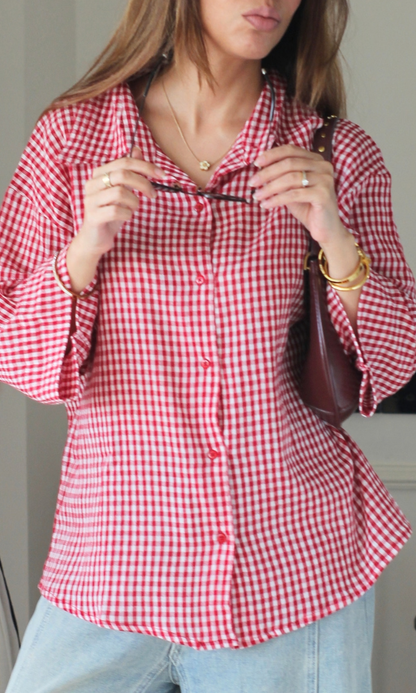 Cherry Red Gingham Boxy Shirt