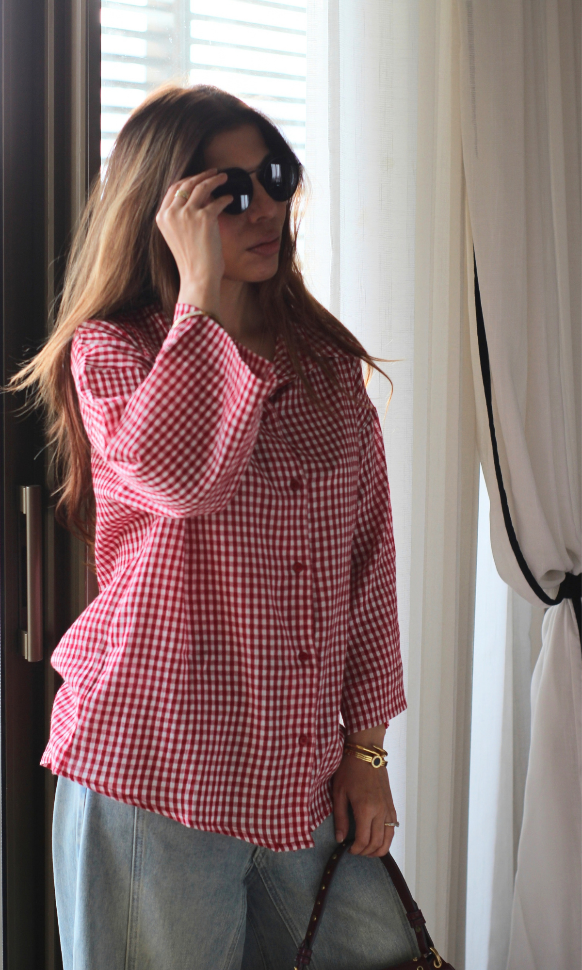 Cherry Red Gingham Boxy Shirt