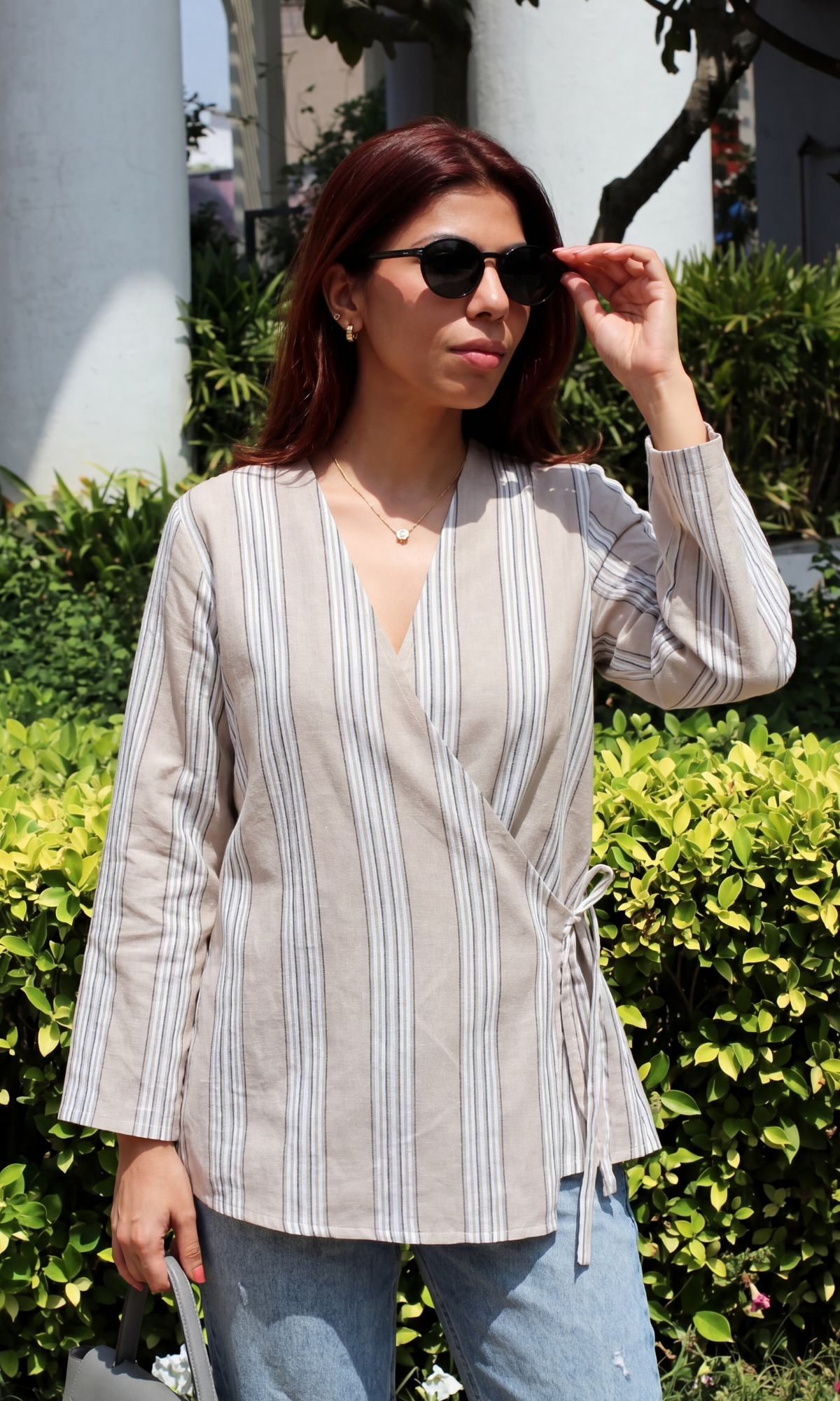Sand Black Linear Kimono Top